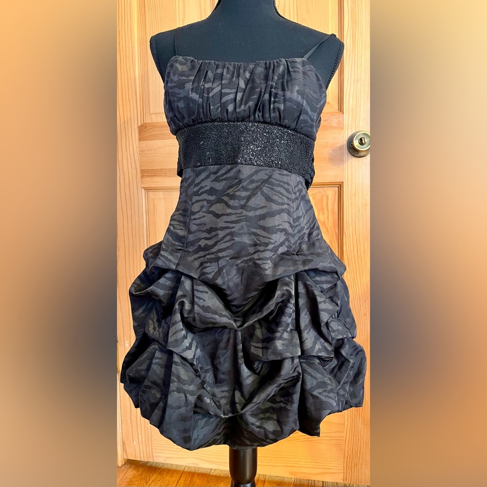 Ruby Rox Y2K Black Snakeskin Bubble Mini Dress Sequin Waist Juniors 5 Whimsigoth